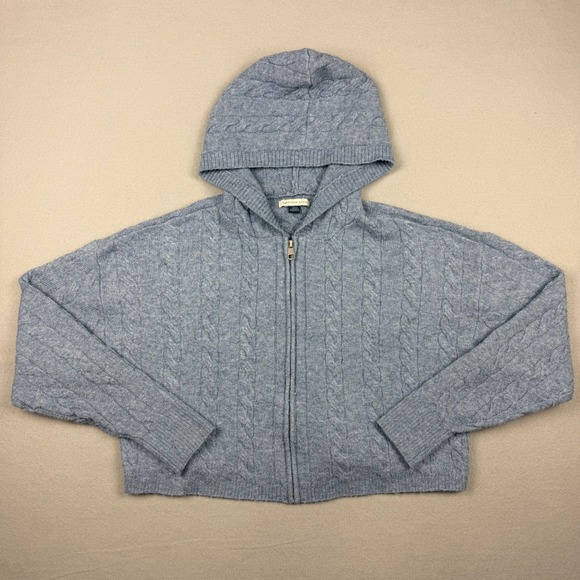 American Eagle Sweaters - American Eagle Womens Large Blue Cable Knit Soft Full Zip Hoodie Sweater Cropped